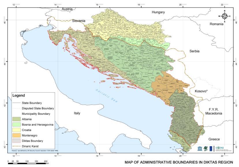 encompassing the central Dinaric Alps.