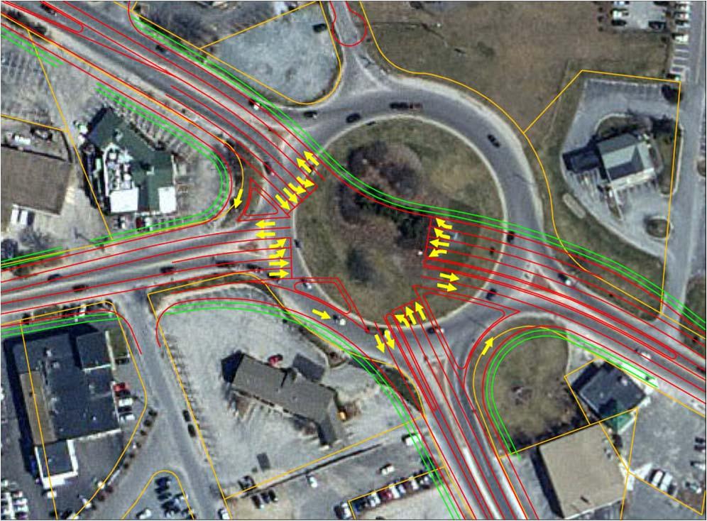 Key Features Signalized intersection Roadways realigned as 4 leg intersection Rotary is eliminated Widened approaches to accommodate additional through and turning lanes Large intersection with