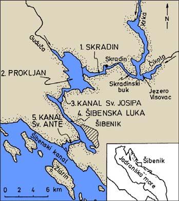 Figure 1. Raša River valley caved in Cretaceous limestone with prograding intraestuarine delta. During post-lgm sea-level rise (between 19.000 to 7.