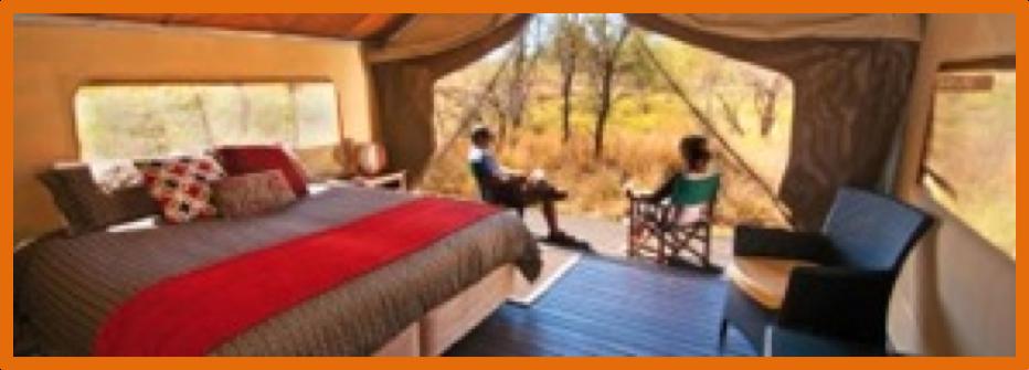 The lodge features tented cabins with private en suites, flush toilet, hot showers, comfortable beds with crisp linen, pillows, doona and lighting.