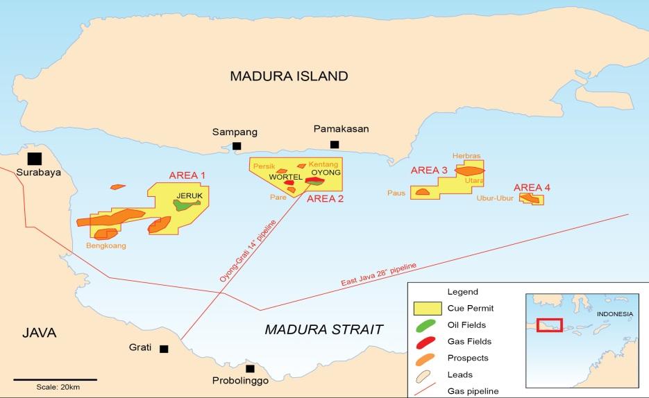 INDONESIA - Sampang: Production & Appraisal SAMPANG PSC CUE 5% SPC 40% SANTOS 45% (Op) JERUK (appraisal) Jeruk Field discovered 2003, Appraised by wells in 2004 and 2006 (Jeruk-2 & -3) Oil recovered