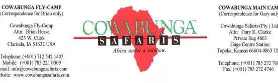 Safaris since 1974. Attention! The following itinerary is meant to help your safari planning. Since 1974, we at Cowabunga Safaris have done many, many kinds and variations of safaris to South Africa.