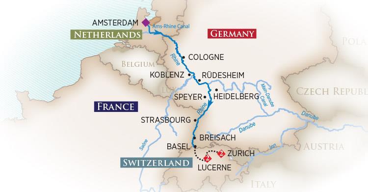 COUNTRIES VISITED: FRANCE, GERMANY, NETHERLANDS & SWITZERLAND RHINE RIVER The AmaKristina set to debut in 2017 is a sister ship to the AmaViola and features the most advanced design of any river