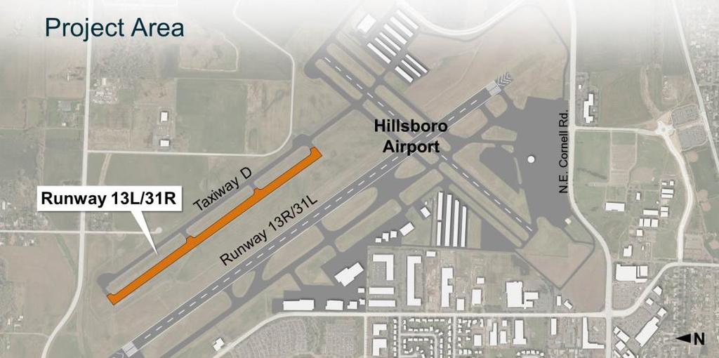 PUBLIC IMPROVEMENT CONTRACT RUNWAY 13L/31R HILLSBORO AIRPORT Page 2 SCOPE The scope of the project includes: Asphalt pavement Grading and drainage Navigational aid installation Signing and striping
