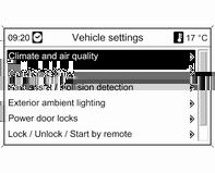 Instrumenti i kontrole 113 Vehicle settings (Postavke vozila) Climate and air quality (Kvaliteta klime i zraka) Auto fan speed (Automatska brzina ventilatora): Mijenja regulaciju ventilatora.