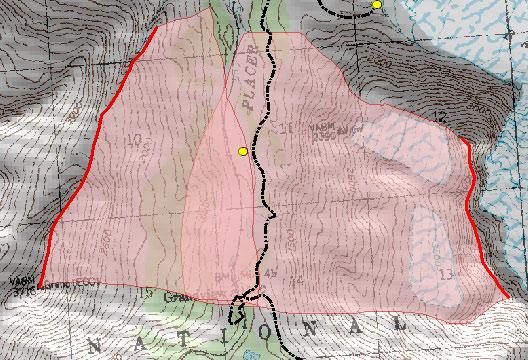 The run-out distance of 84% of the eastern ridgeline (42 out of 50 points) exceeded the distance deemed acceptable. The maximum distance the hut site was exceeded by was 463 meters.