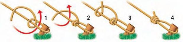 You can easily adjust it to tighten the rope. (Taut is another word for tight.) 1. Pass the end of the rope around the tent stake. 2.