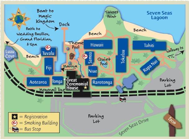 74 Chapter 3: Staying in Style Topic: Polynesian Map and Rates Finding Your Place at Disney s Polynesian Resort Staying in Style Getting There POLYNESIAN RESORT MAP BEST LOCATIONS INFO RATES All