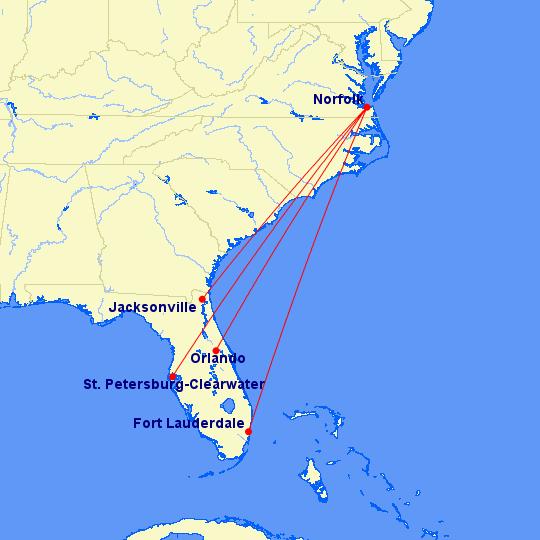 Allegiant Air at ORF Trend: Allegiant Air began service to Norfolk in October 2017 with service to Tampa/St. Petersburg, FL and began service the following month to Orlando Sanford and Ft.