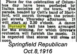 A Columbus Day ball at Burnap s Hall, with music provided by an orchestra is described in the Oct.