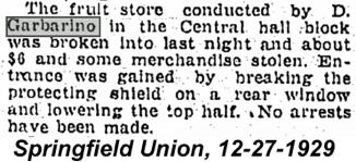 The Garbarino market in Central Hall Block was broken into, as we see in the Dec. 27, 1929 newspaper article.