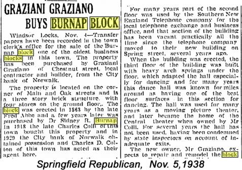 APPENDIX A: Newspaper article with the history of Burnap Block There is an error in the above article. The man s name was Graziano Graziani, not Graziani Graziano. APPENDIX B: Dr. Sidney R.