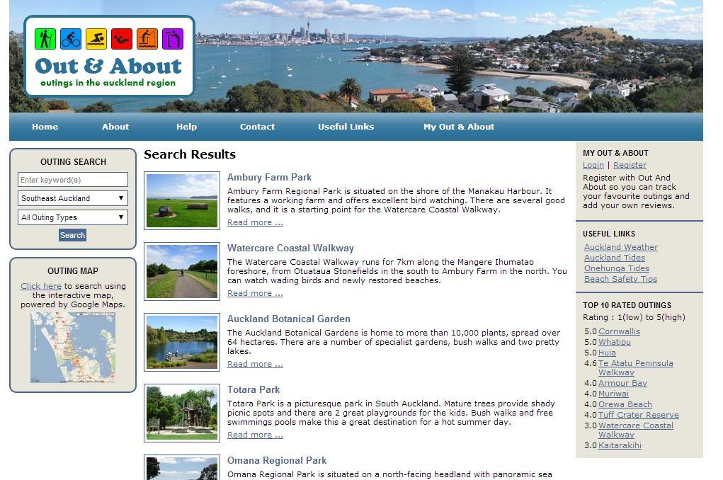 Top 5 outings are at the Manukau Harbour. Ratings are overall very positive. But no links to regional or national level.