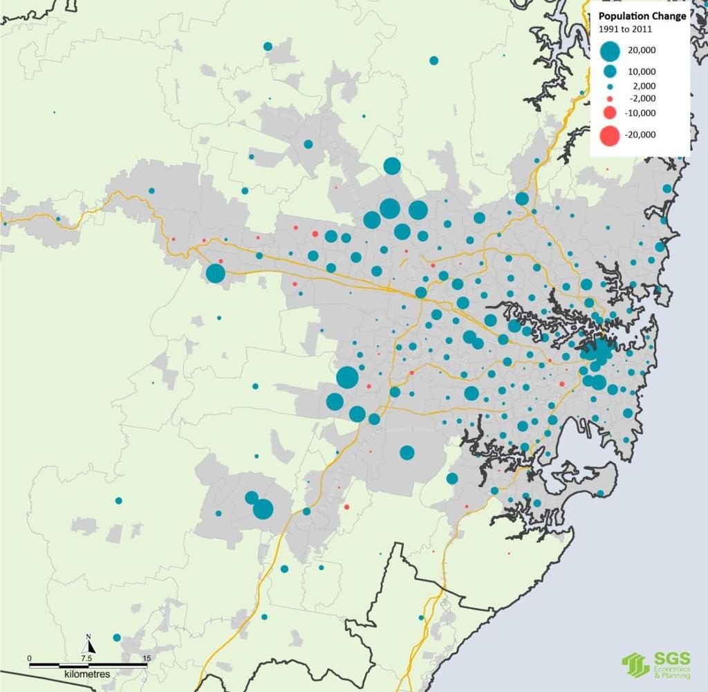 FIGURE 3. POPULATION GROWTH IN SYDNEY 1991-2011 Source: SGS Economics and Planning base on ABS data 2.
