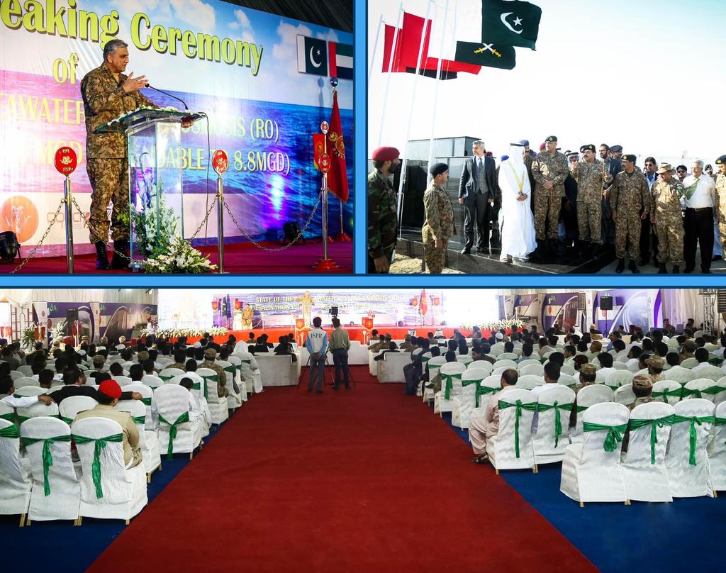 Ground Breaking Ceremony of Desalination Plant Surbandar Gwadar 3rd March 2018 Chief of Army Staff (COAS) General Qamar Javed Bajwa laid the foundation stone of a UAE and Swiss government-supported