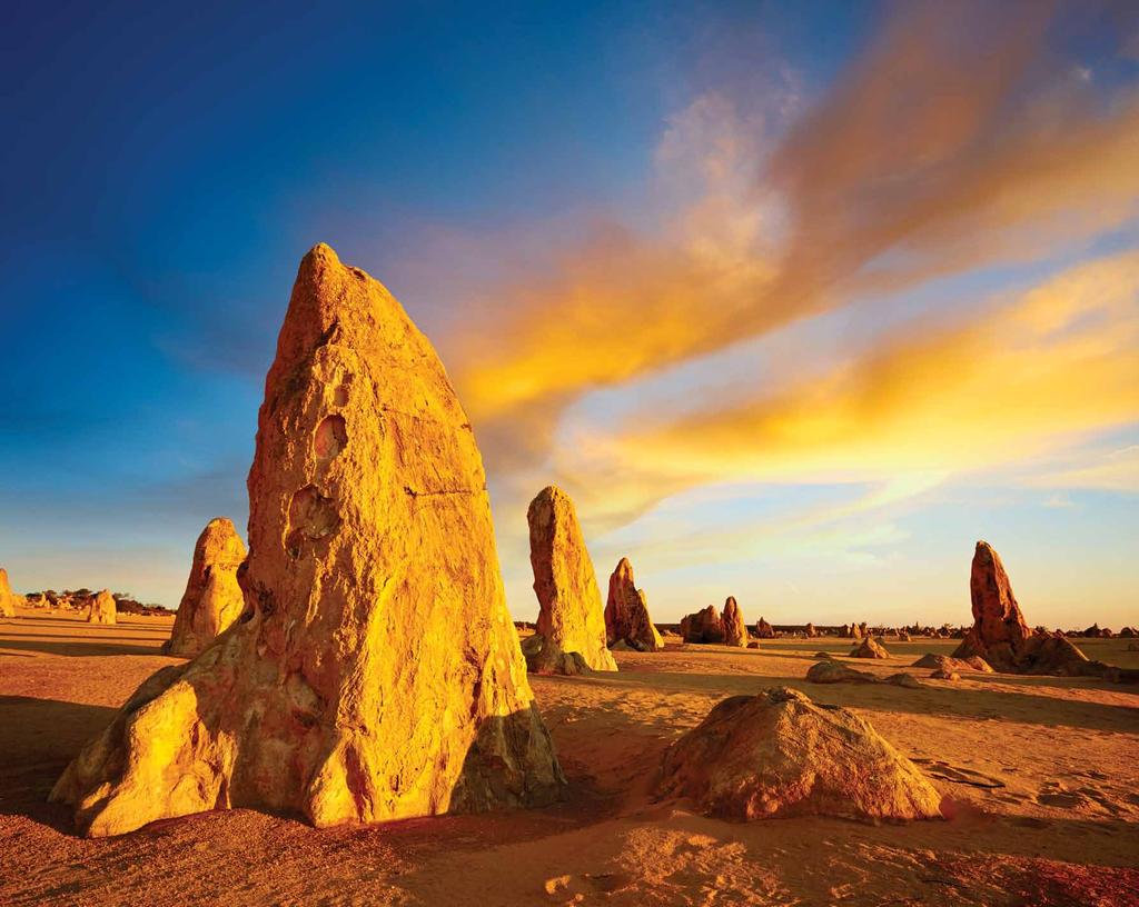 Photo Simon Bradfield/Getty Images JUNE TWENTY NINETEEN Nambung National Park, Western Australia The Pinnacles are rugged spires of weathered rock that look like ancient desert sculptures rising out