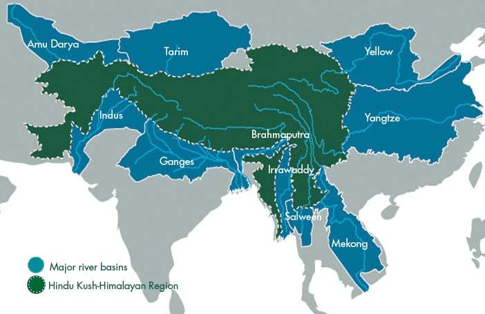 HKH is the source of ten major river basins 210 million people in the HKH