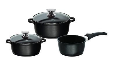 5 cm 4 litres Stock pot with glass lid and thermo grips 031185 Ø 24 cm H 17.5 cm 6.5 litres 031187 Ø 28 cm H 19.
