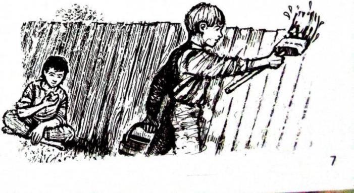 2. The fence It was Saturday morning, so Tom was not at school. But he had to work. He had to paint the fence - the long fence round the garden of Aunt Polly's house.