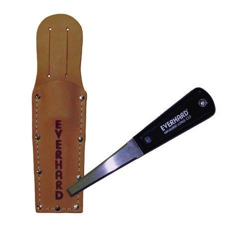 Precision machined body with wooden inlay panels and a convenient belt clip. Uses standard, double-notched, contractor-quality blades, and includes five spare blades.