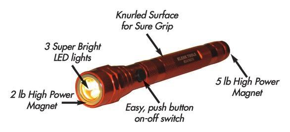 Telescoping Magnetic Pickup Flashlight With 3 super bright LEDs, powerful magnets on both ends, and a light directing
