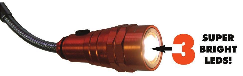Flashlight has a flexible head for better control of light source -- the flexible 2" long shaft gets into places few other
