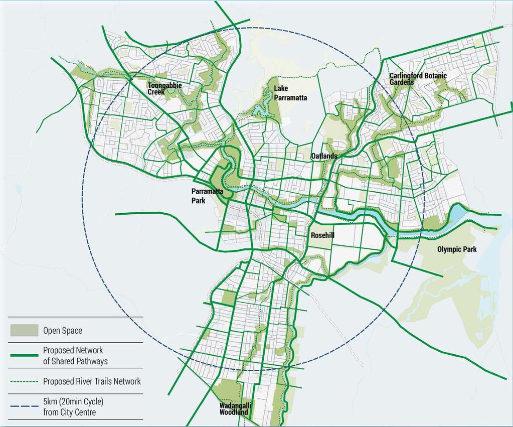 GOAL THREE: SYDNEY S GREAT PLACES TO LIVE 87 THE SYDNEY GREEN GRID PARRAMATTA PILOT The Green Grid for Parramatta proposes planning and development of an interconnected system of natural landscapes,