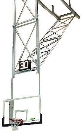Sports and facility equipment Hoist-up ceiling basketball construction, Profi Backward or forward retractable to the ceiling and telescopic fold-in ensured by electric motor.