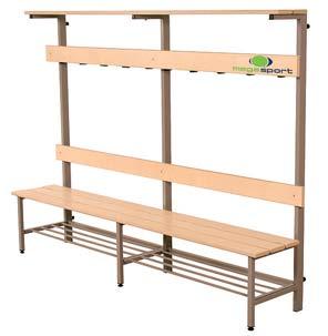 with heigth-adjustable synthetic ends. Bench, back rest, coat rail and hat rack made of birch plywood.