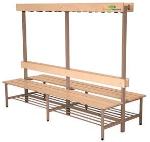 04001001 04001002 Locker room bench, one side, without hat rack Locker room bench, one side, with hat rack Locker Room Bench, both sides Made of steel profile 25 x 25 mm, legs