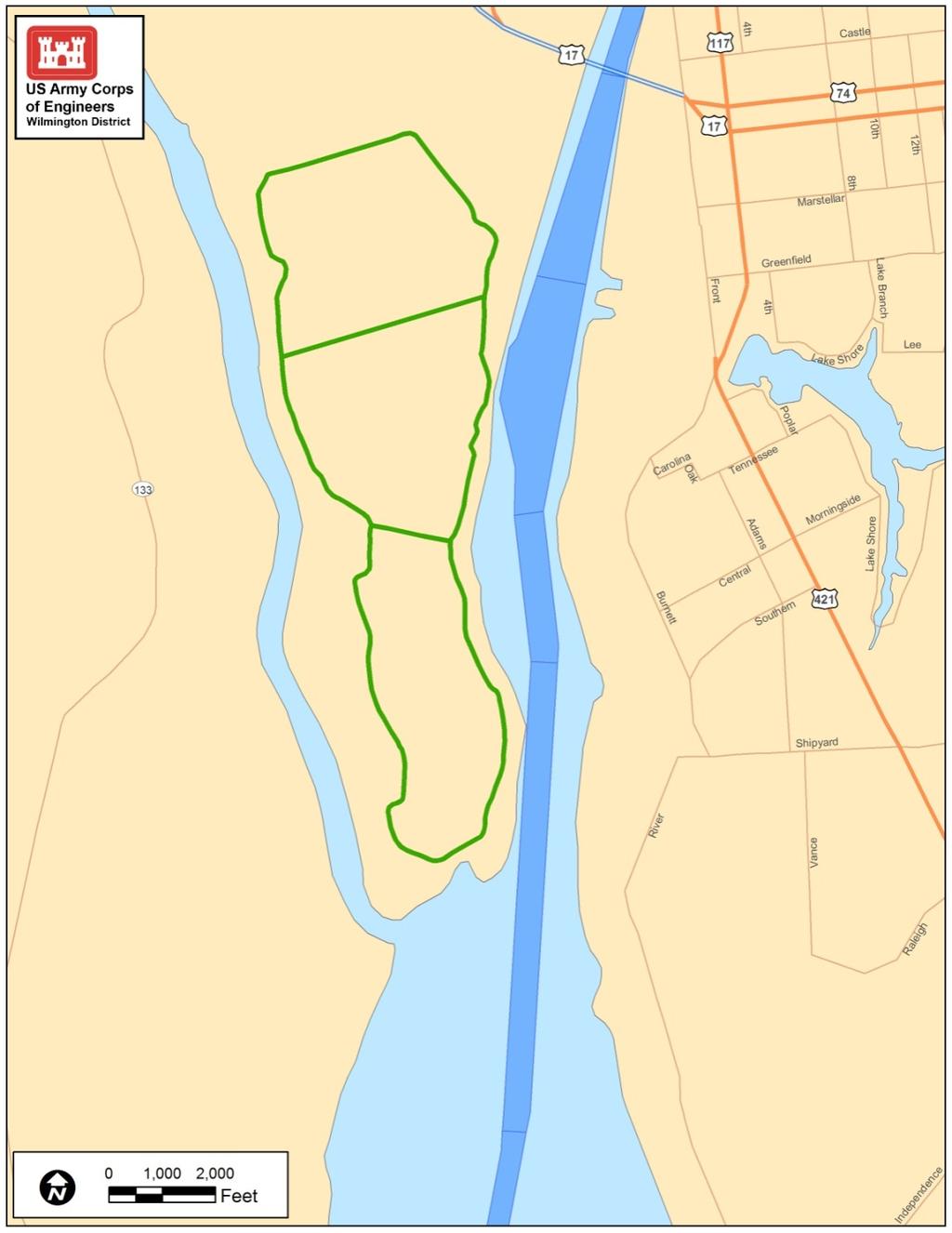 Project: Wilmington Harbor, NC Anchorage Basin & vicinity Anchorage Basin Dredging Depth: Dredging Width: Dredging Length: Dredging Quantity: Material Type: Placement Areas: Distance to Place Area: