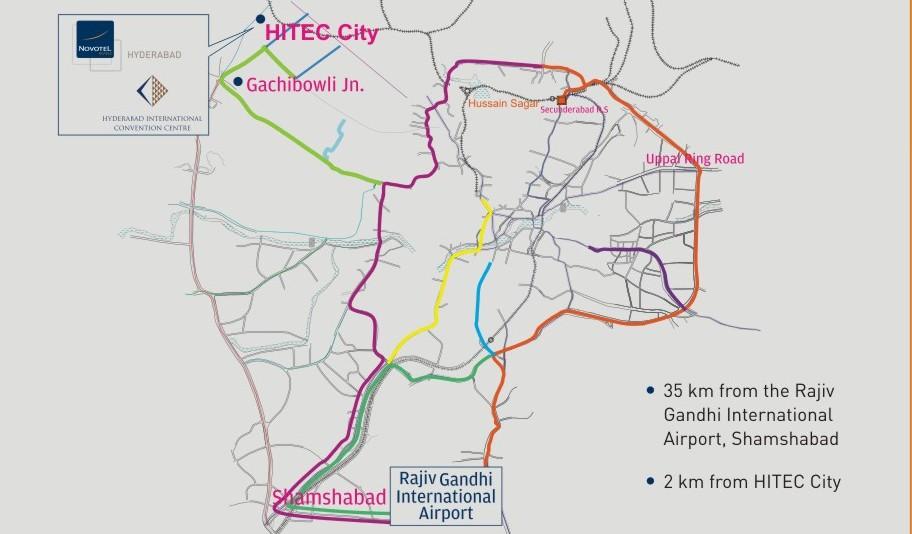 Location Five minutes from Hitec City Secure campus away from the congestion, noise and pollution of the city centre Closest precinct to the new airport 35 km drive to the Rajiv Gandhi International