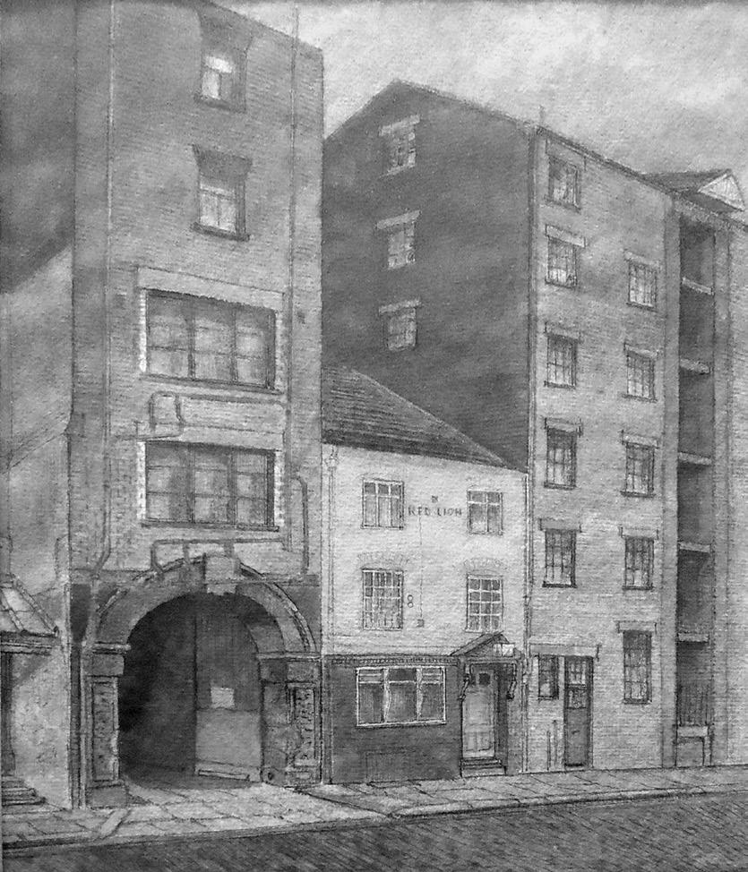 Fig 29. Dated 14th May 1973, by the artist and architect Jerzy Faczynski showing the Red Lion Hotel at no. 11, and empty warehouses at nos. 9 and 13. Author s collection. Fig 30.