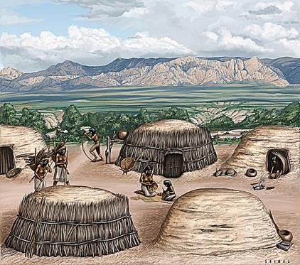 This representation of a Sobaipuri village shows typical dome-shaped shelters. (Courtesy of shiftingfocus.