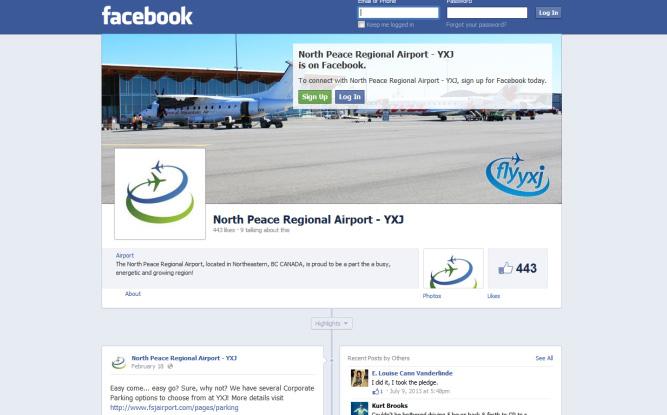 Tweets and Facebook posts always included a direct link to online website pledge form on airport s website. The Twitter page utilized hastags such as #pledgeyxj and #YXJ.