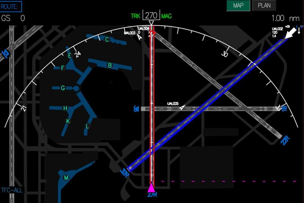 Moving Map with Taxi Route, Traffic, Runway Status