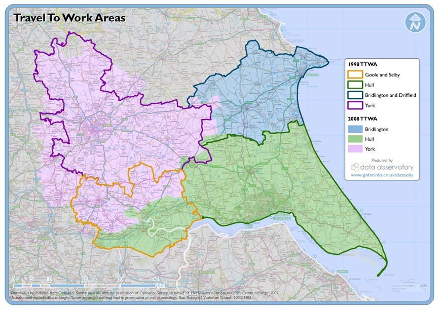 1.4.4 The four FEAs were based on the four 2001 East Riding Travel to Work Areas (TTWAs). TTWAs are defined geographical extents which show selfcontainment i.e. the majority of people who live within that area also work in that area.