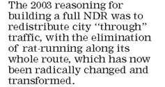 2003 Public consultation on Norwich Area Transport Strategy (NATS) contained a full NDR emphasising reducing rat running and congestion in suburbs and outlying villages.