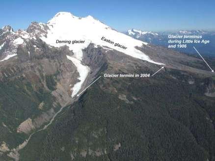 Figure 2. Position of glacier termini of the Easton and Deming glaciers on Mt. Baker (another Cascade volcano similar to Mt. Adams).
