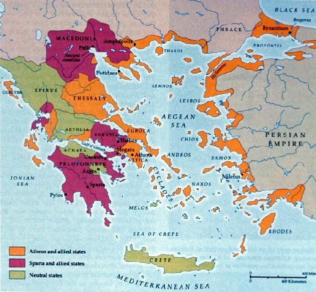 Peloponnesian War War b/t Athens and Sparta (client states also involved (Peloponnesian & Delian Leagues) 431 BCE to 404 BCE) Athens will loose first war due to plague that breaks out in city, sign