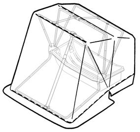 15. On the front of the fishhouse, start in the corners and work inward, snap the plastic trim seal over the tent skirt (Item 2) to the lip edge of the sled (Item 1).