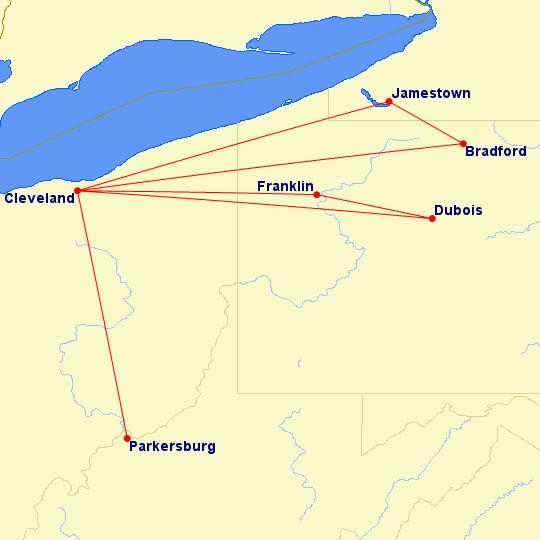 On-line United Domestic Destinations Available Via the Cleveland Hub: Albany, NY; Atlanta, GA; Austin, TX; Hartford, CT; Bradford, PA; Boston, MA; Burlington, VT; Buffalo, NY; Baltimore, MD;