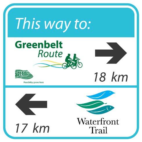 Greenbelt Connector Signage Greenbelt Connector signage uses a similar template to the regular Greenbelt Route signs, in that the borders and headers are the same dimensions, except that light blue