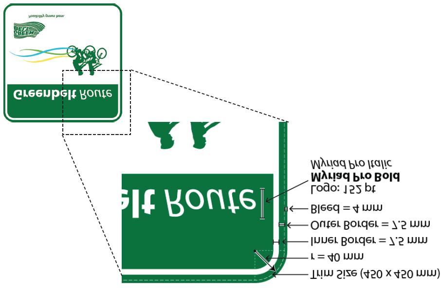 Figure 1: Corner, border and header detail, applicable to all types of signs. The Standard Trail Blaze is shown in Figure 1.