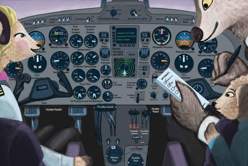 Pilot Stacey says, Harry, I can answer any questions you have once we are in the air and the autopilot is on. Okay? Okay, Captain, says Harry. Step 3 INSTRUMENTS.