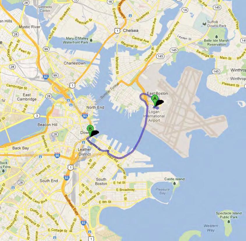 Driving Directions from BOS to the InterContinental Boston Hotel From BOS Airport Approximately 4 miles, 10 minutes The InterContinental Boston Hotel 510 Atlantic Avenue, Boston, Massachusetts 02210