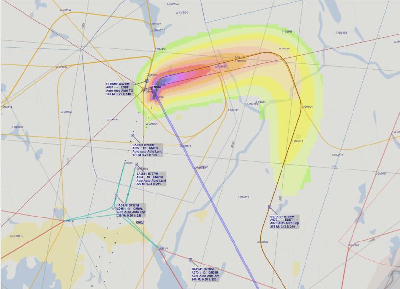 Noise Distribution Module (Option) Calculates noise distribution on ground from aircrafts: Single aircraft (based on trajectory and profile) Multiple aircrafts (based on trajectory and profile) From