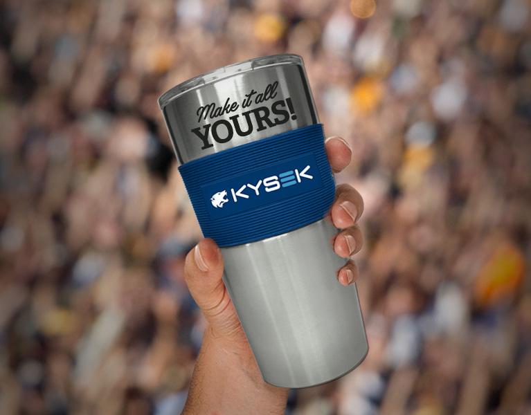 EXTEND YOUR BRAND ON A VARIETY OF KYSEK PRODUCTS: CUSTOMIZE YOUR TUMBLER! All KYSEK Tumblers are available for laser engraving or screen printing for a unique personalized gift.