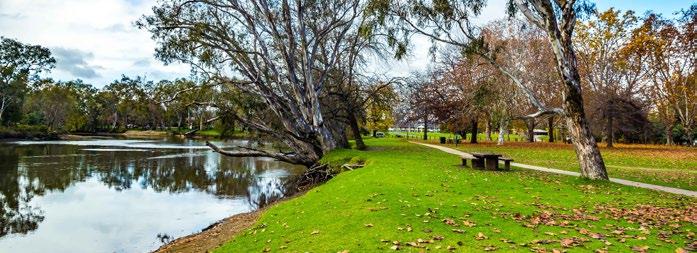 enjoy picnics, barbecues and swimming in the Murray River.