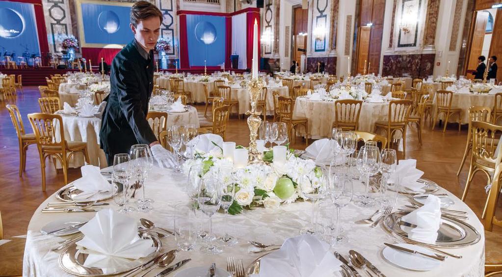 Gala dinner in Hofburg Vienna Banquet hall in the Gerstner Beletage in Todesco Palace Todesco lounge and